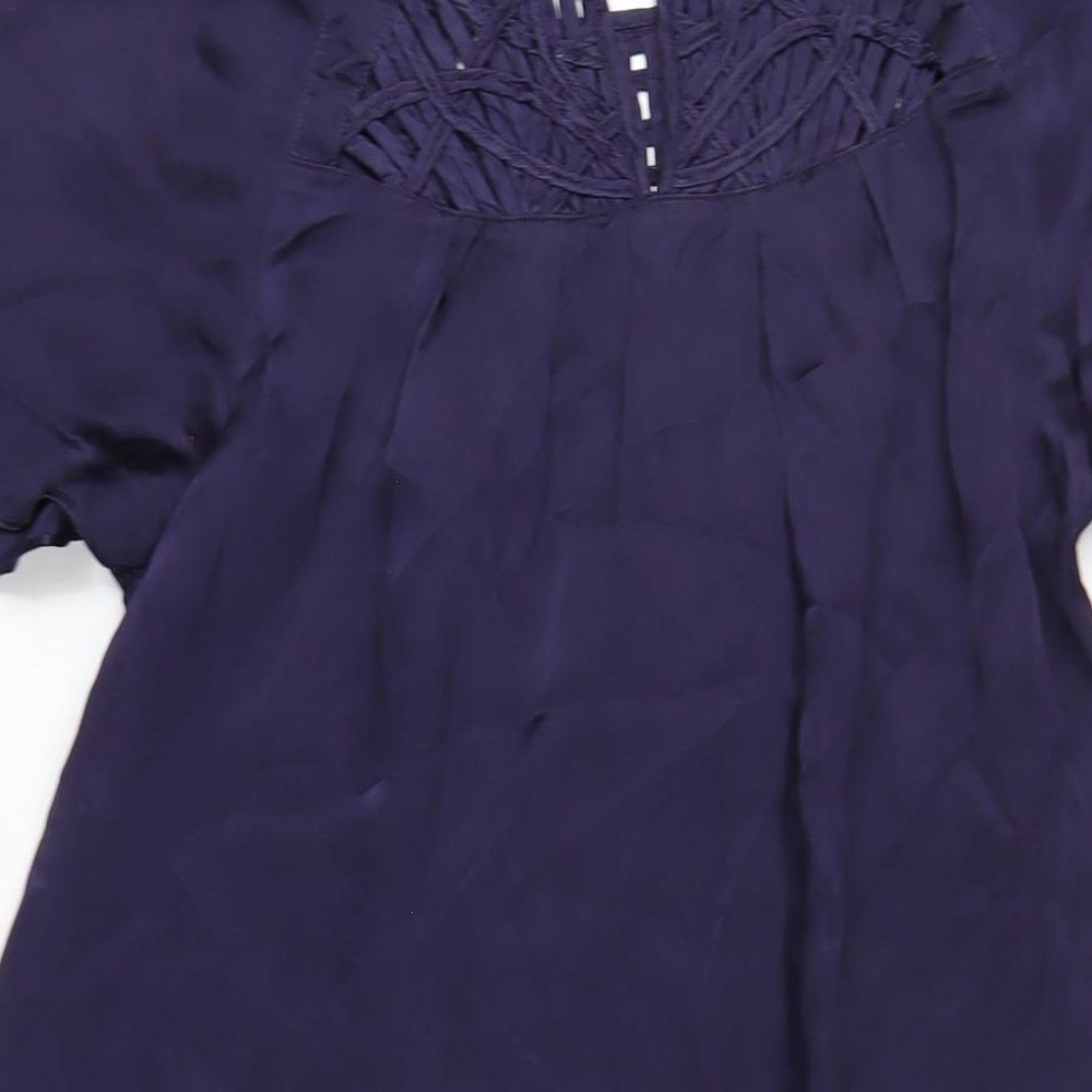 Warehouse Womens Blue Silk A-Line Size 14 Round Neck Pullover