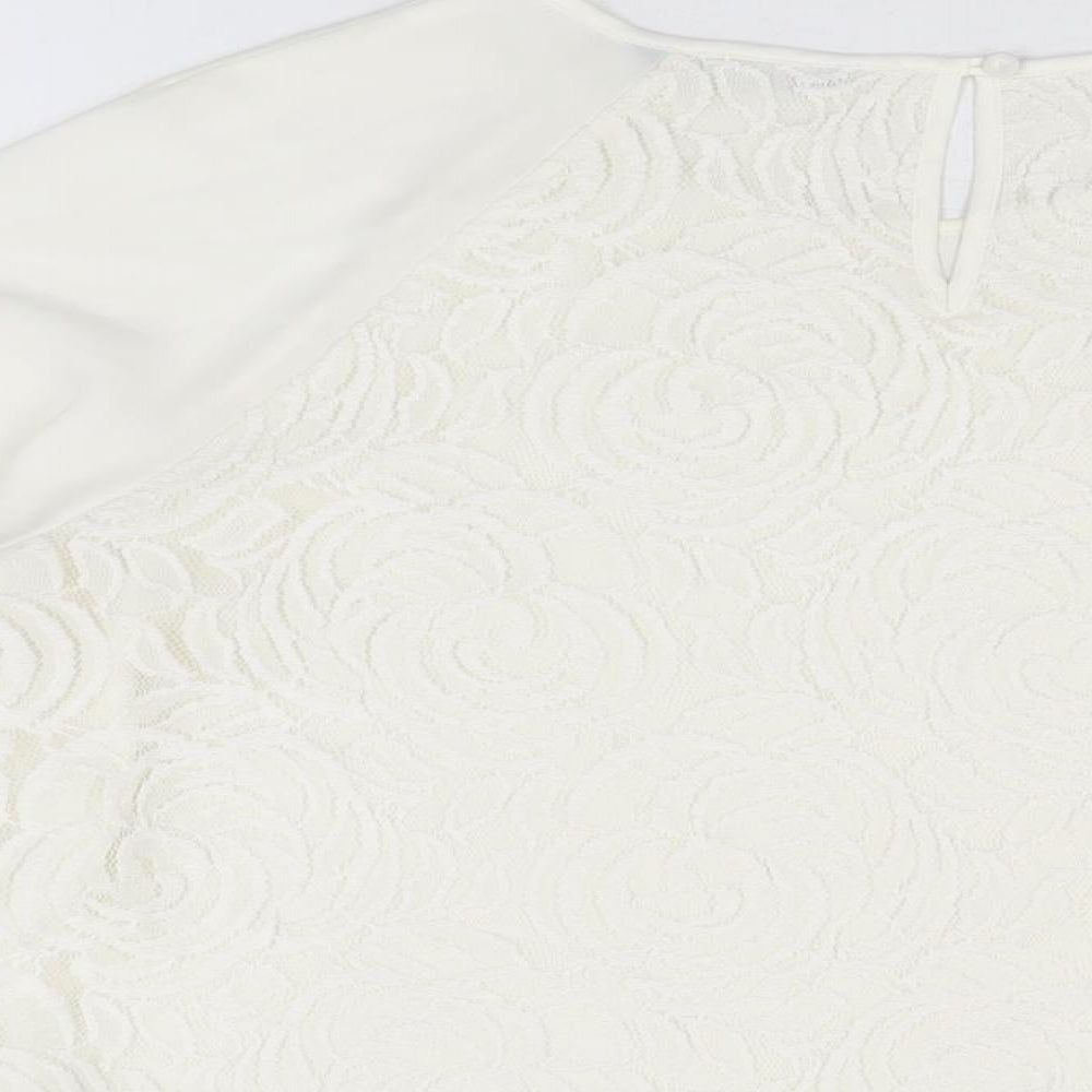 Marks and Spencer Womens White Floral Polyester Basic Blouse Size 16 Round Neck