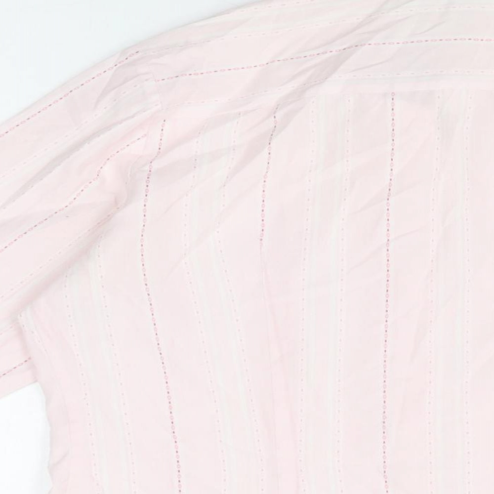 Marks and Spencer Womens Pink Striped Cotton Basic Button-Up Size 14 Collared
