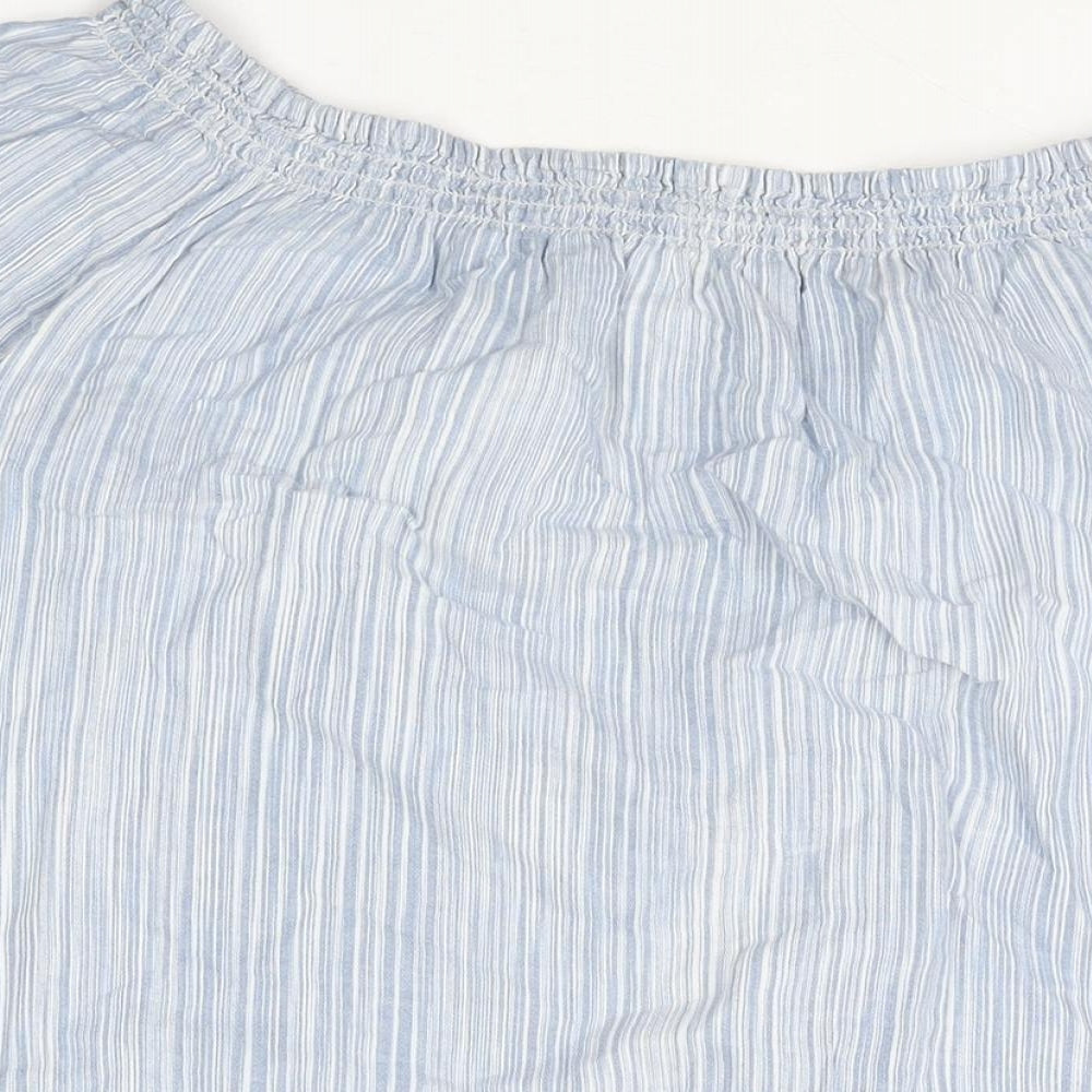 Fat Face Womens Blue Striped Cotton Basic T-Shirt Size 10 Off the Shoulder