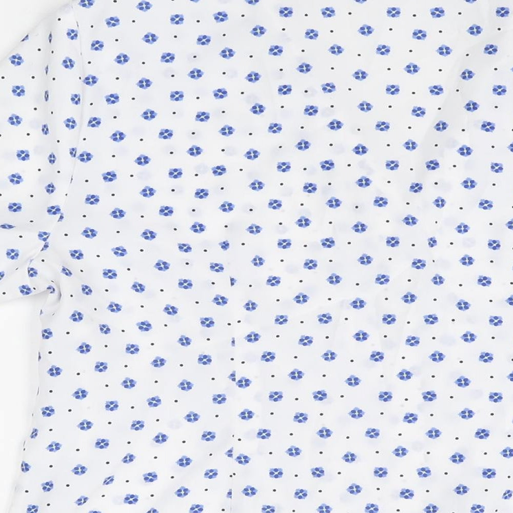 BHS Womens White Floral Polyester Basic Button-Up Size 12 Collared
