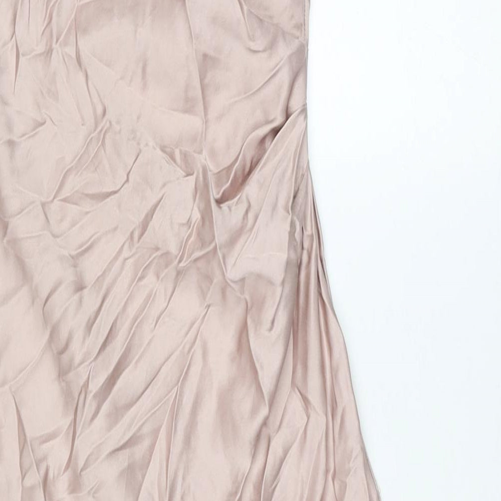Zara Womens Pink Viscose Slip Dress Size XS Cowl Neck Zip