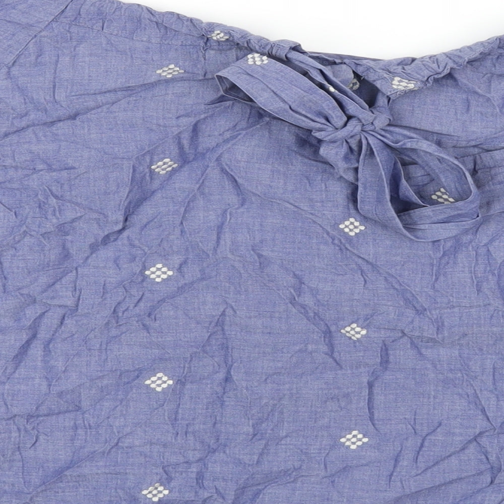 NEXT Womens Blue Geometric Cotton Basic T-Shirt Size 18 Scoop Neck