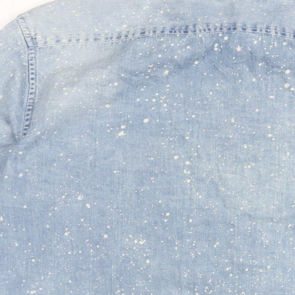 New Look Mens Blue Cotton Button-Up Size M Collared Button - Speckles Design.