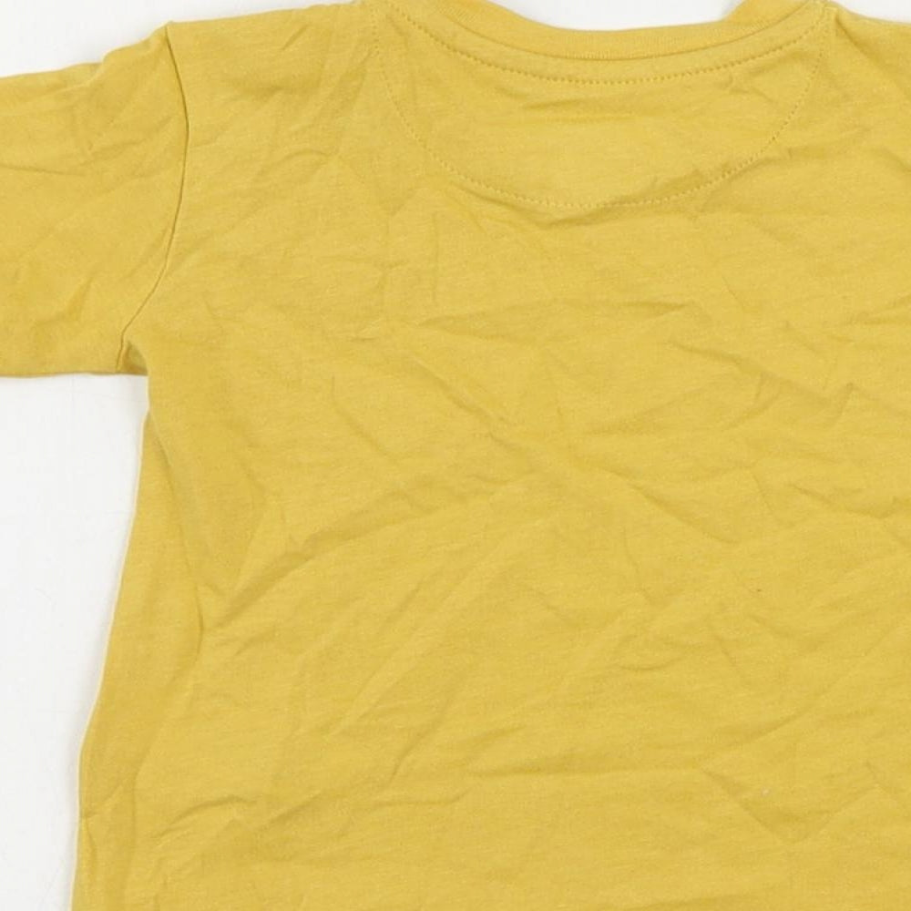 Marks and Spencer Baby Yellow Cotton Pullover T-Shirt Size 9-12 Months Crew Neck Snap