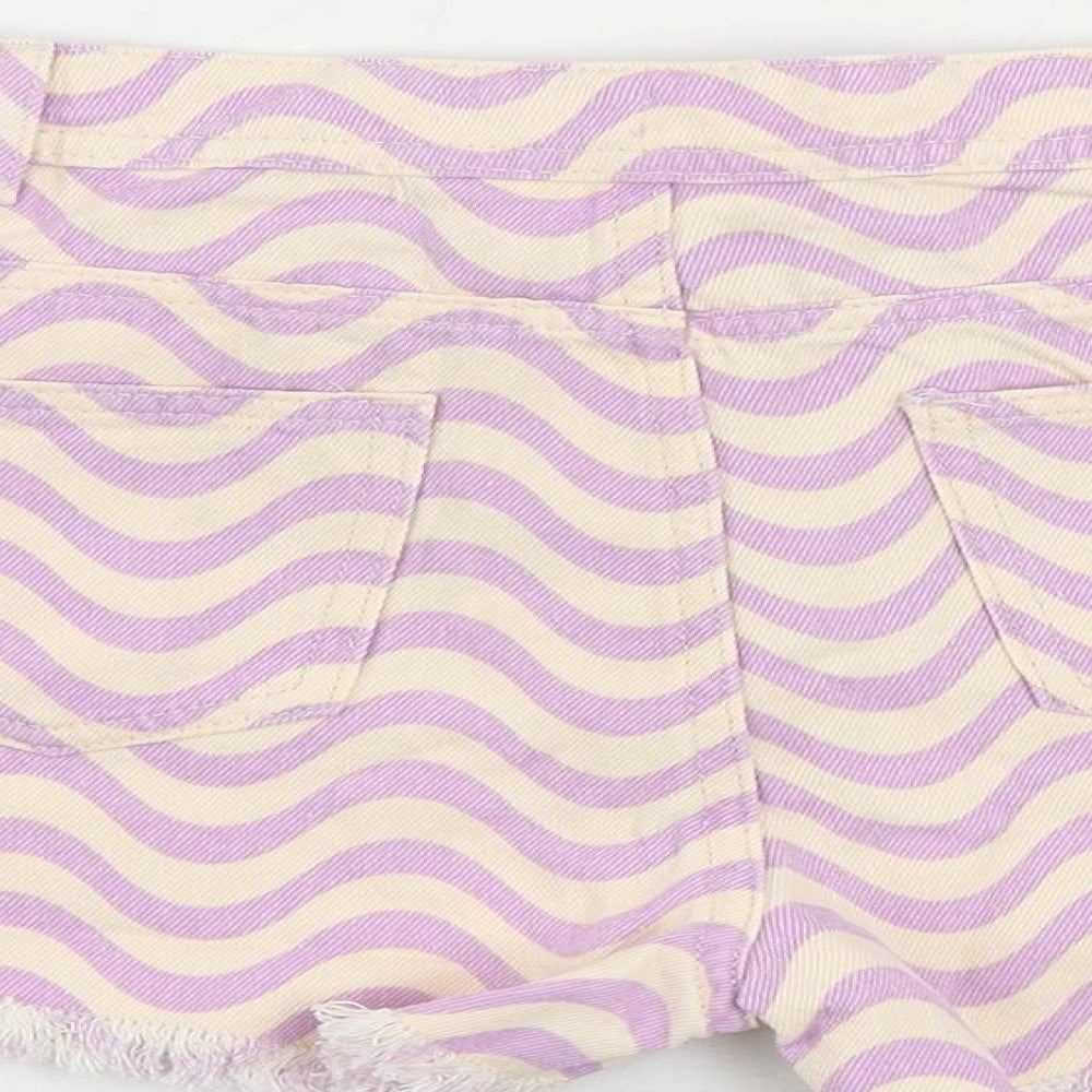 Marks and Spencer Girls Pink Geometric Cotton Cut-Off Shorts Size 13-14 Years Regular Zip - Pockets