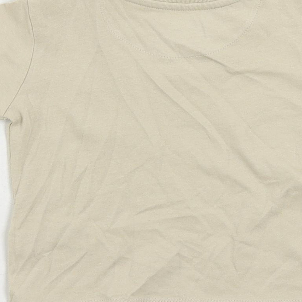 Marks and Spencer Baby Beige Cotton Basic T-Shirt Size 6-9 Months Crew Neck Snap