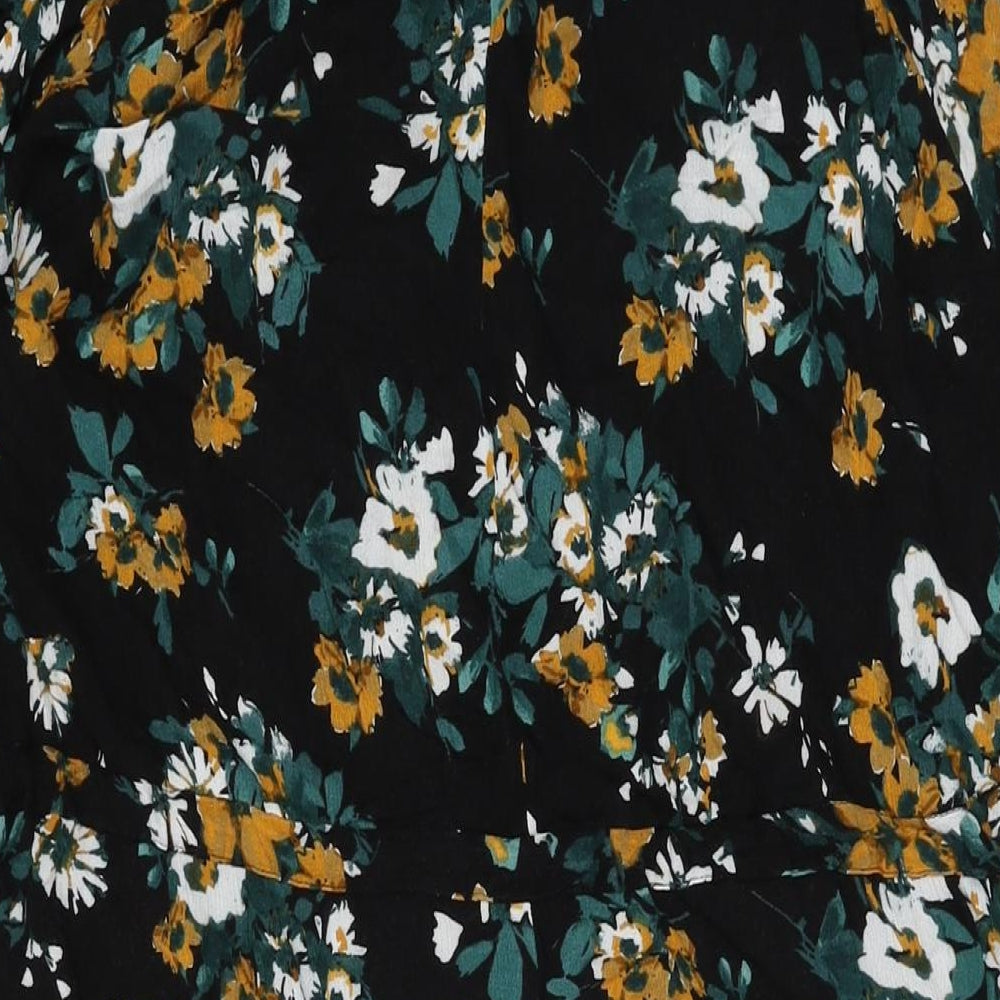 Marks and Spencer Womens Black Floral Viscose Shift Size 10 Round Neck Button