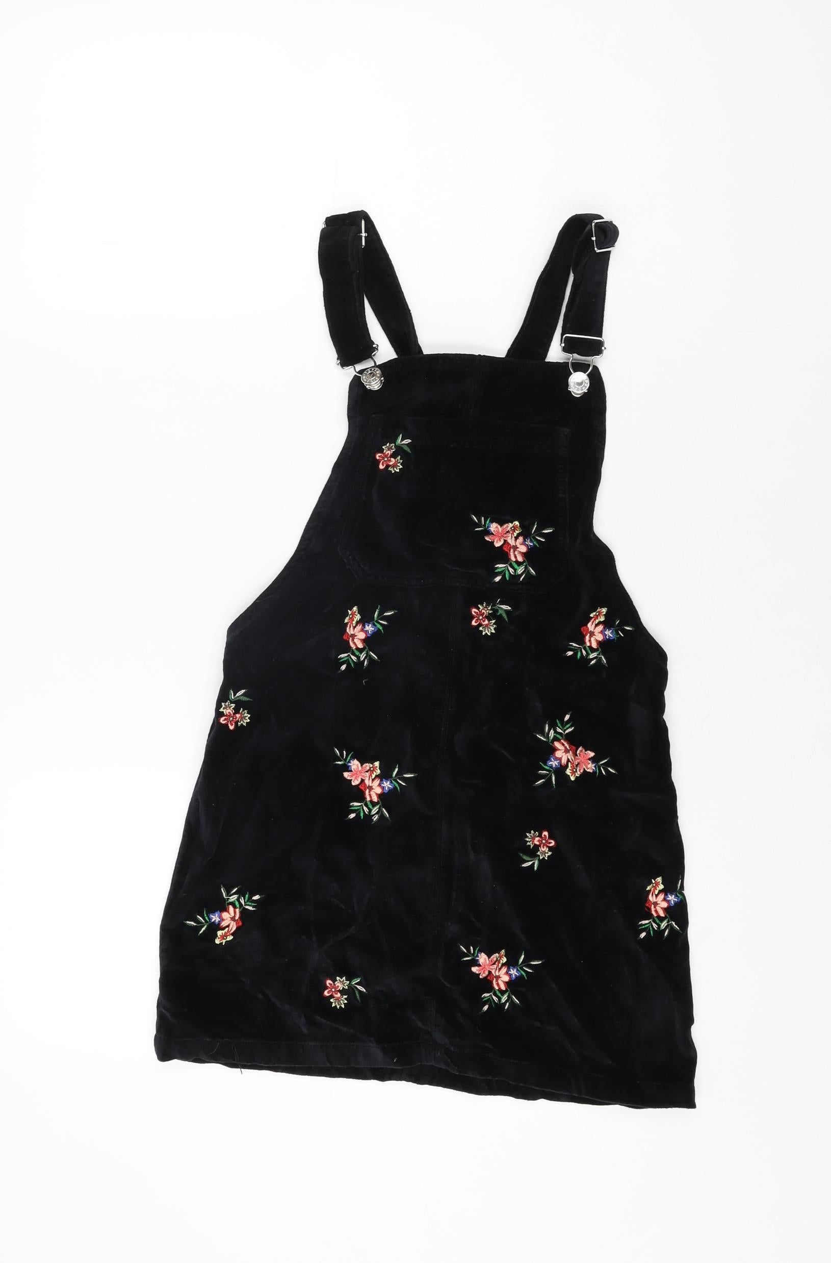 Topshop Womens Black Floral Cotton Pinafore/Dungaree Dress Size 4 Squa –  Preworn