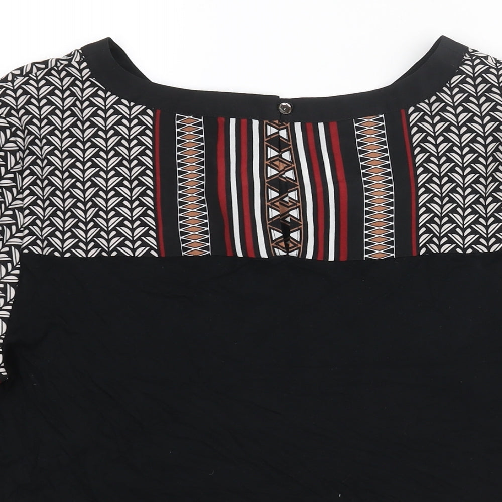Oasis Womens Black Polyester Basic Blouse Size L Roll Neck - Geometric Print