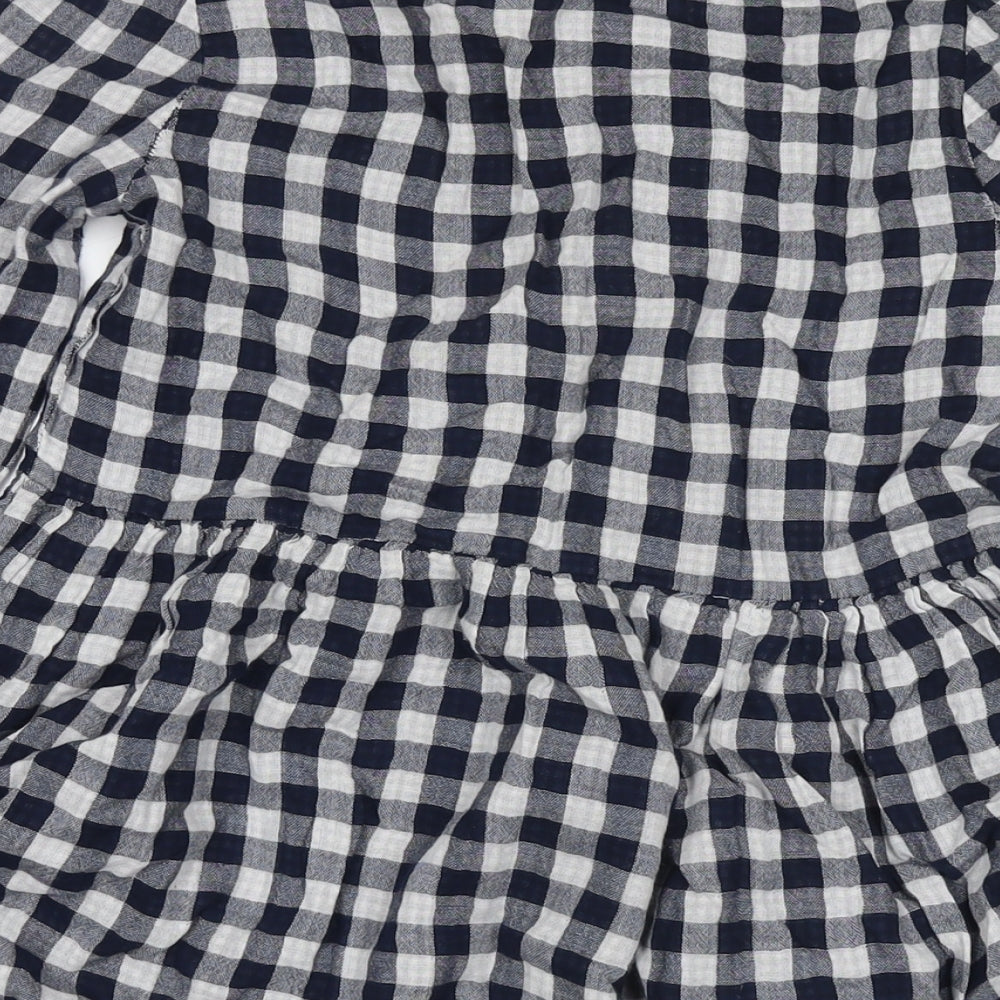 La Redoute Girls Blue Check Cotton Shirt Dress Size 12 Years Round Neck Button