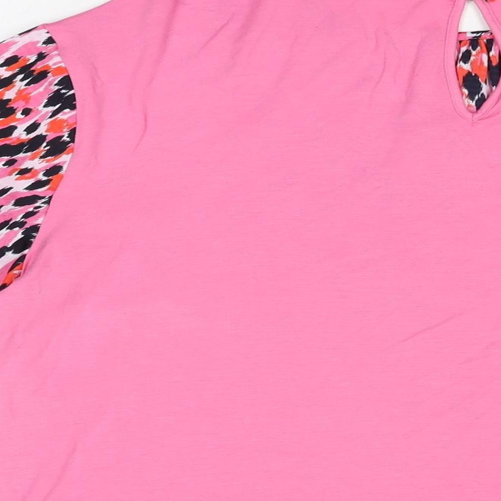 Marks and Spencer Womens Pink Geometric Polyester Basic Blouse Size 8 Round Neck