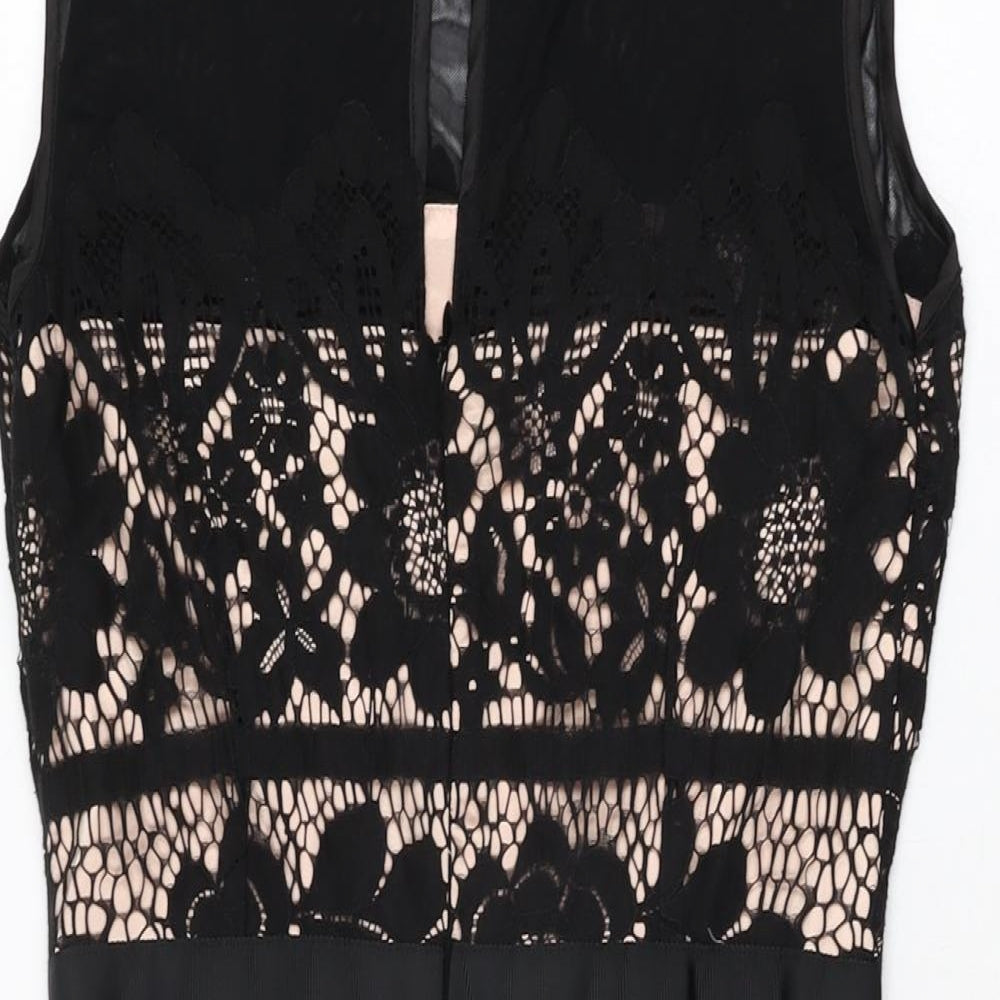 Joanie Womens Black Floral Cotton Bodycon Size 10 Round Neck Zip
