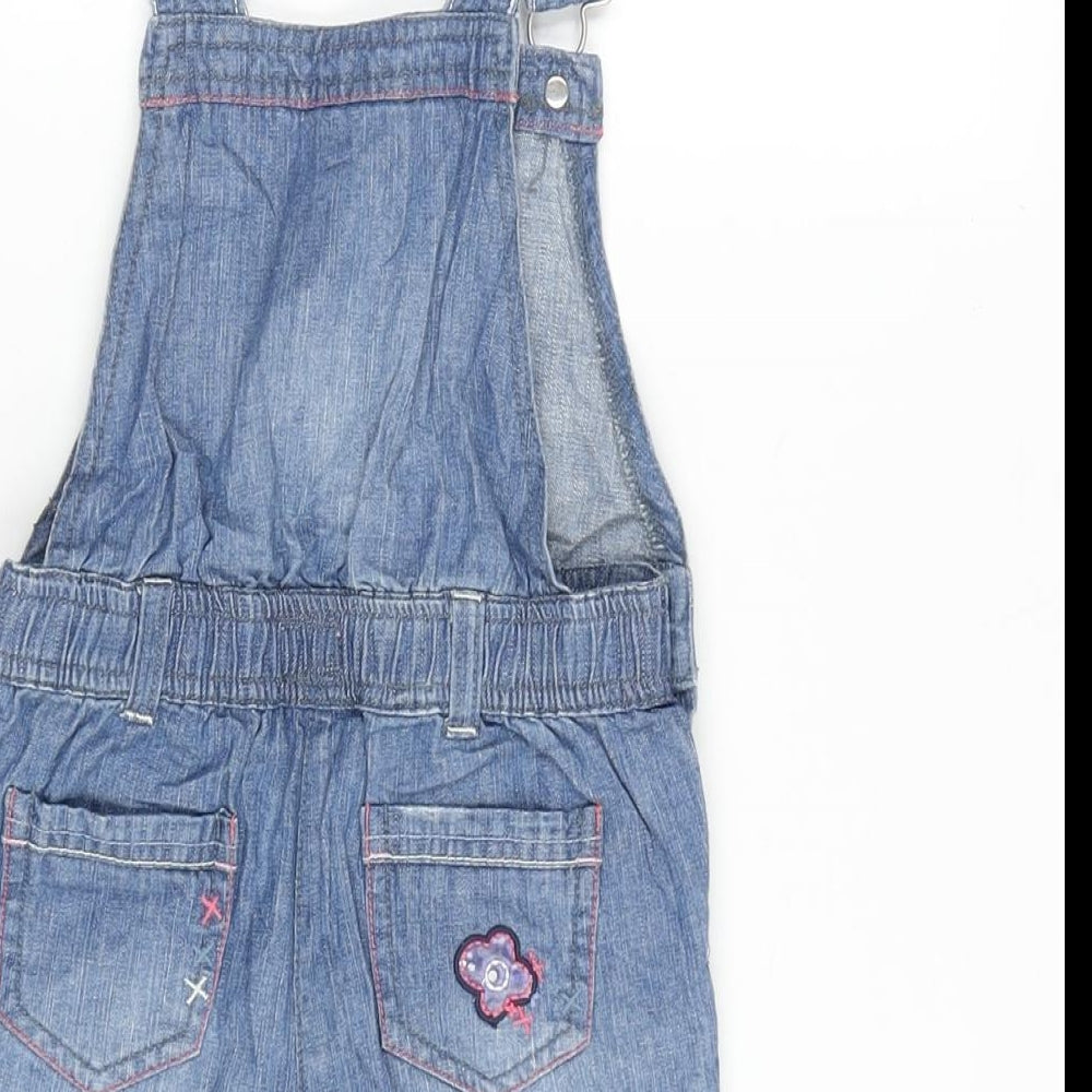 F&F Baby Blue Cotton Dungaree One-Piece Size 18-24 Months Snap - Embroidery