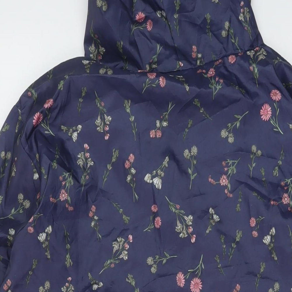 Anna De Lancay Womens Blue Floral Rain Coat Coat Size M Zip