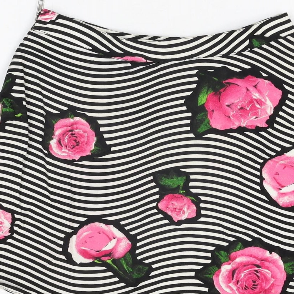 Motel Rocks Womens White Striped Cotton Skater Skirt Size XS Zip