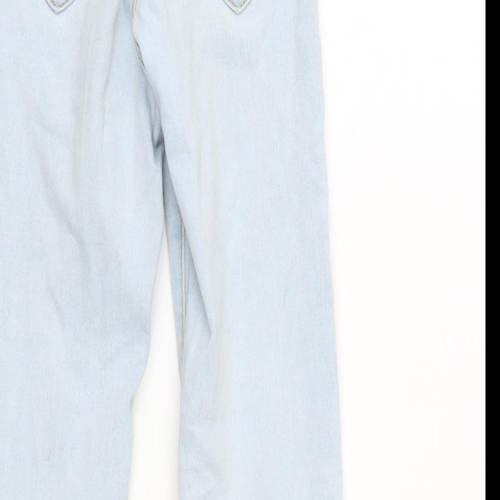 Zara Girls Blue Cotton Tapered Jeans Size 9 Years L22.5 in Regular Zip - Raw Hem