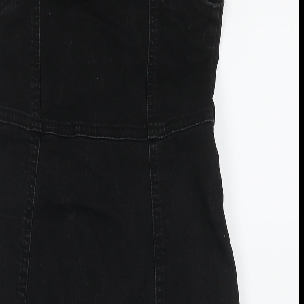 Denim & Co. Womens Black Cotton Tank Dress Size 8 Square Neck Zip