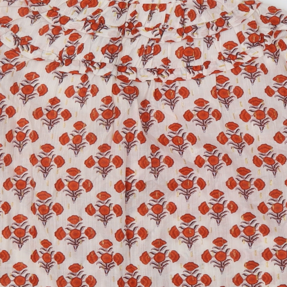 Bpoden Womens Red Floral Cotton Basic Blouse Size 12 V-Neck