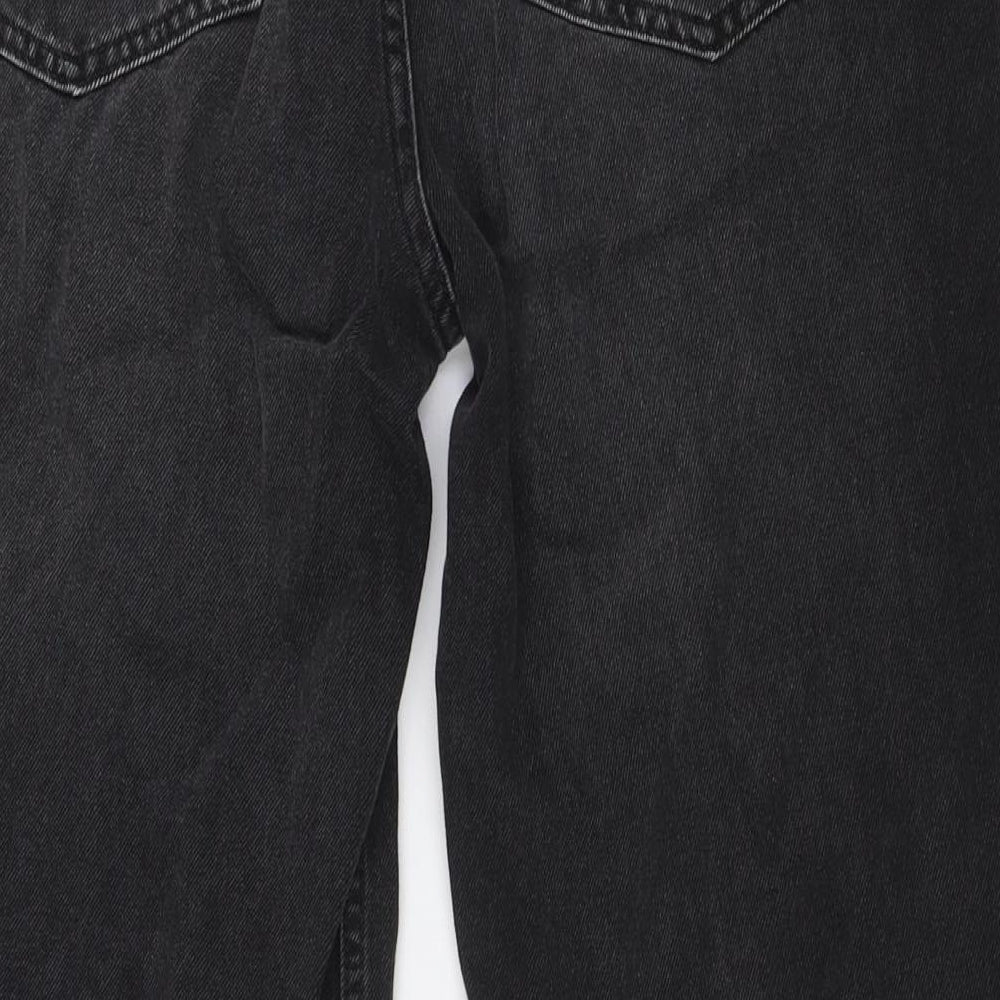 Divided by H&M Womens Black Cotton Wide-Leg Jeans Size 12 L31 in Regular Button