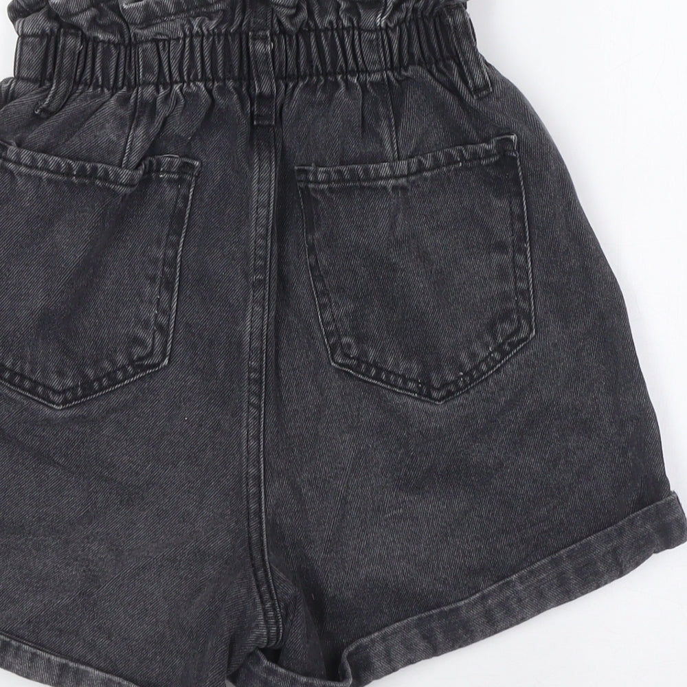 New Look Womens Black 100% Cotton Basic Shorts Size 6 Regular Button - Paper Bag Style