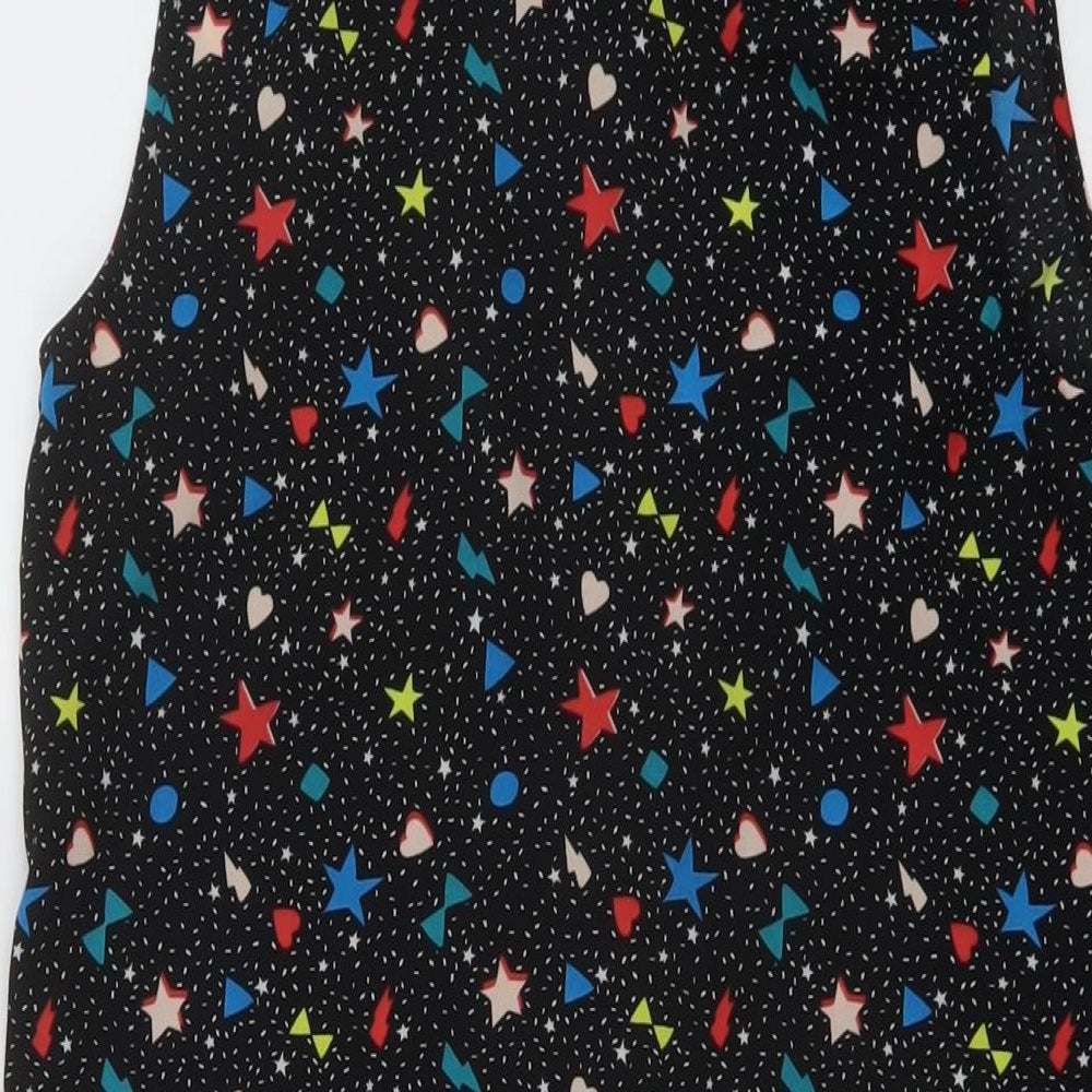 Marks and Spencer Girls Black Geometric Polyester Basic Blouse Size 13-14 Years Collared Button