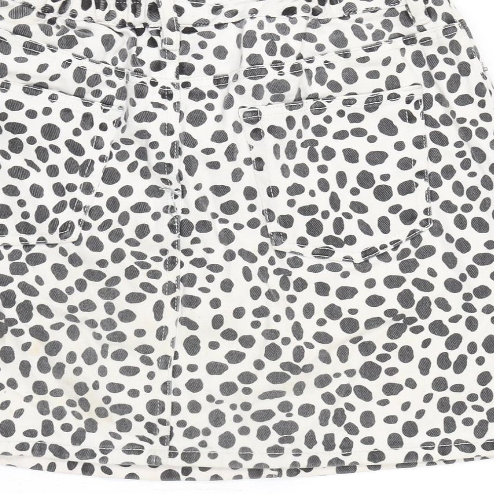 Browny Standard Womens White Cotton A-Line Skirt Size 24 in Zip - Black spots.