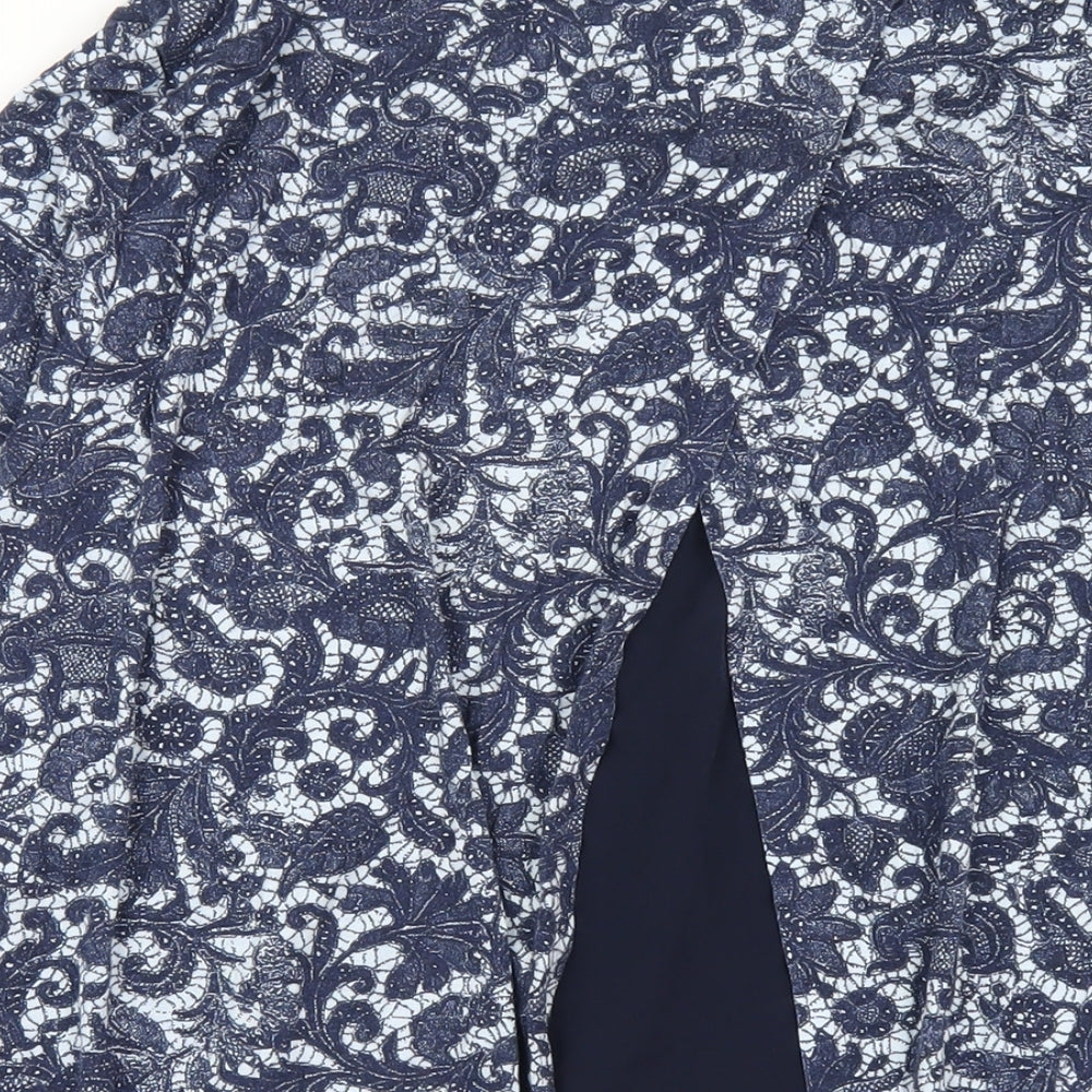 Marks and Spencer Womens Blue Geometric Viscose Basic T-Shirt Size 16 Round Neck