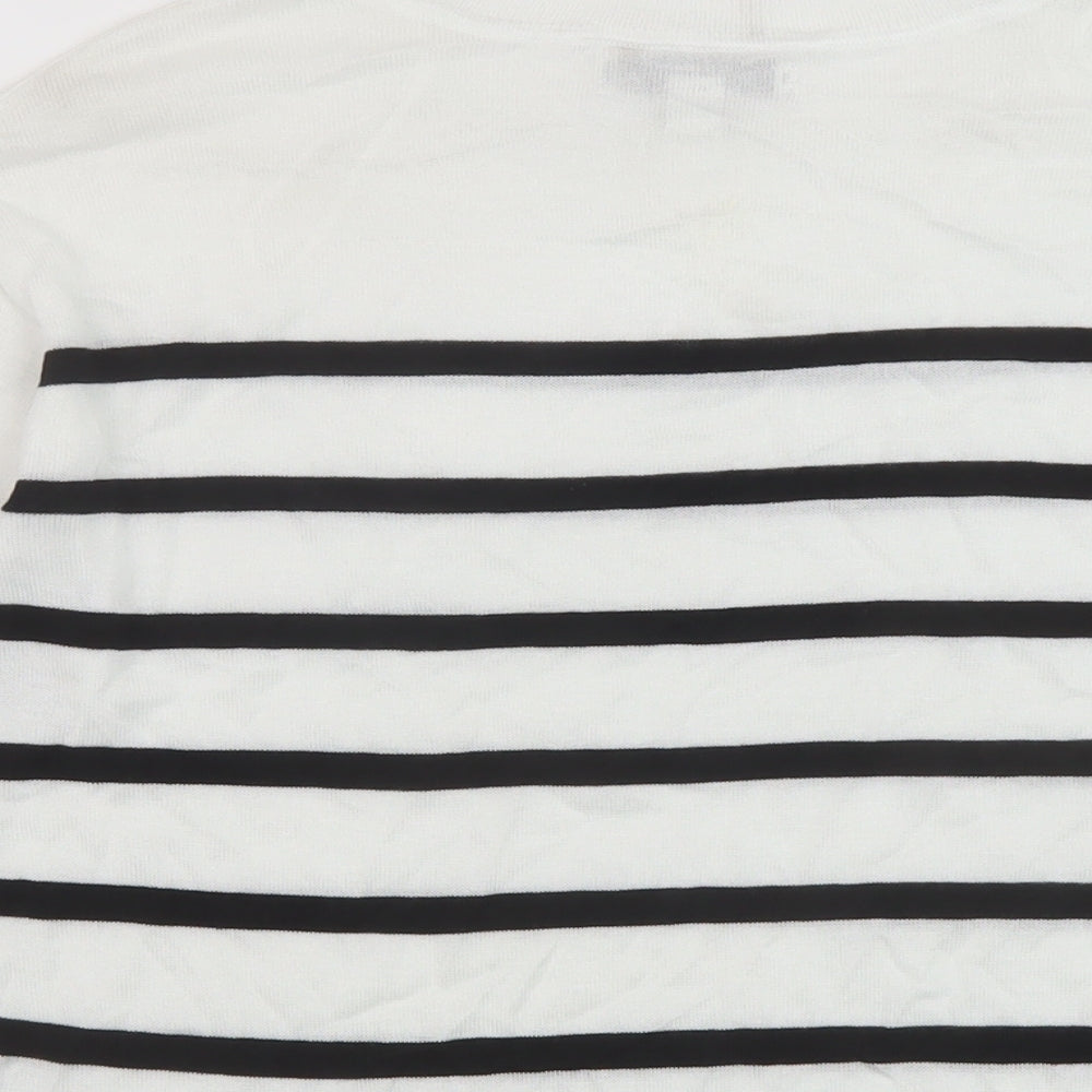 Marks and Spencer Womens White Round Neck Striped Acrylic Pullover Jumper Size XS