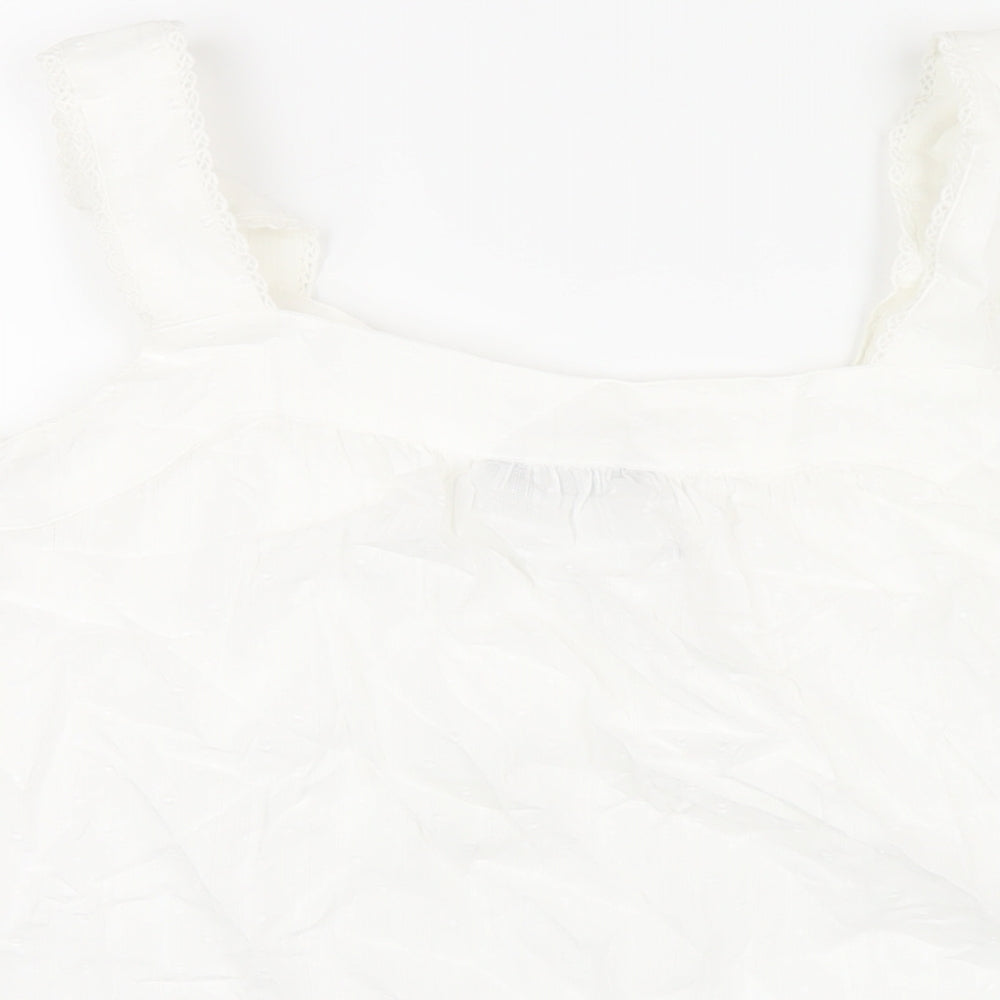 Marks and Spencer Womens White Cotton Basic Blouse Size 14 Square Neck