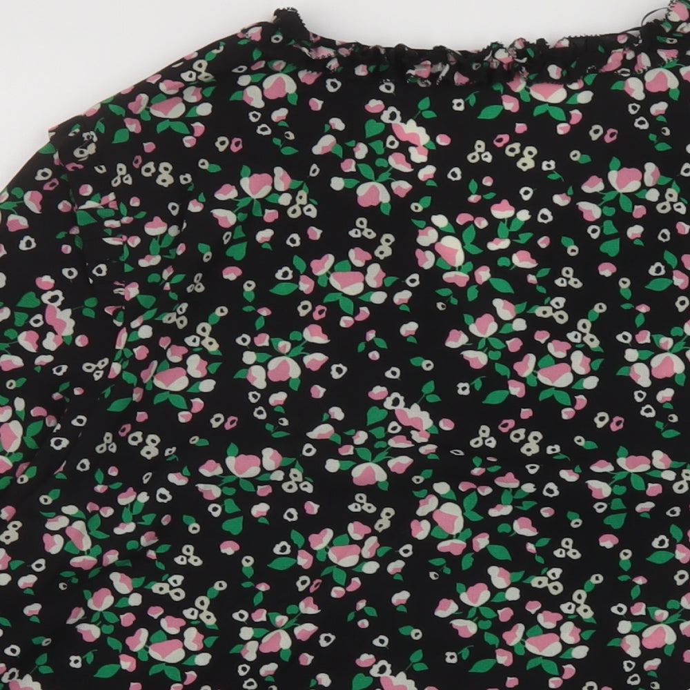 Marks and Spencer Womens Black Floral Polyester Basic Blouse Size 16 V-Neck