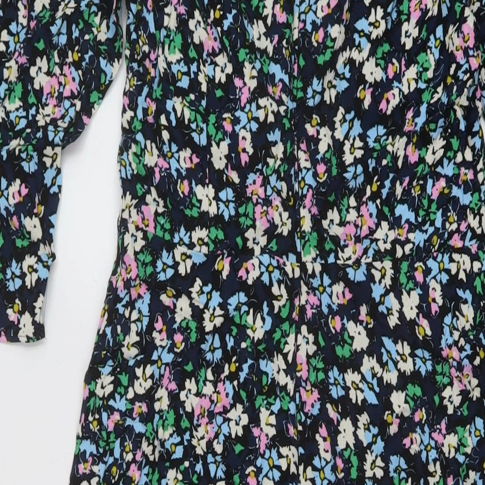 Marks and Spencer Womens Blue Floral Viscose A-Line Size 8 Round Neck Zip