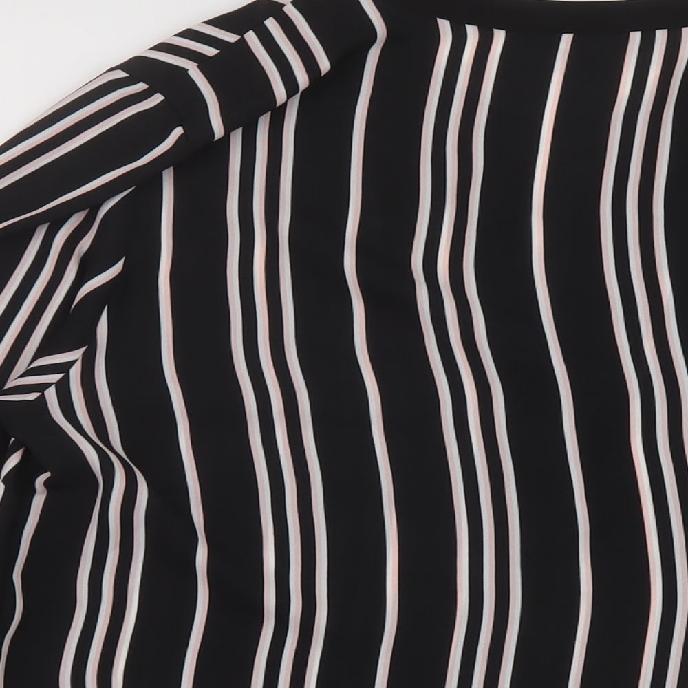 Debenhams Womens Black Striped Polyester Basic Blouse Size 14 V-Neck