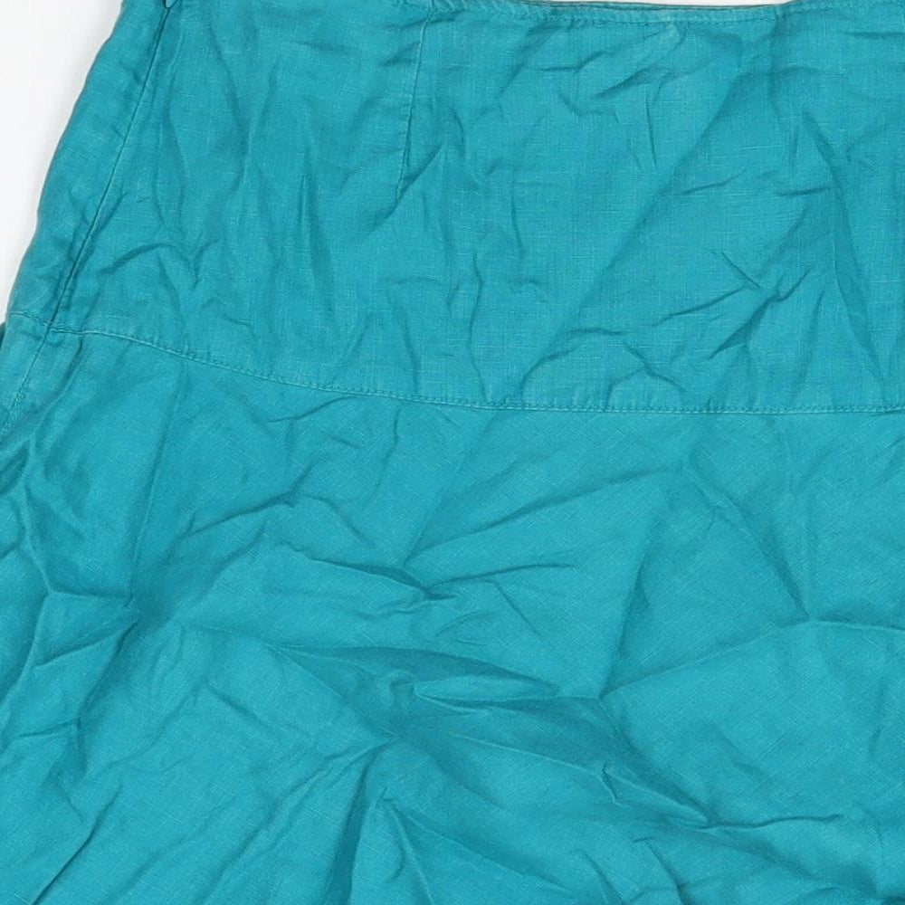 Marks and Spencer Womens Blue Linen Skater Skirt Size 8 Zip