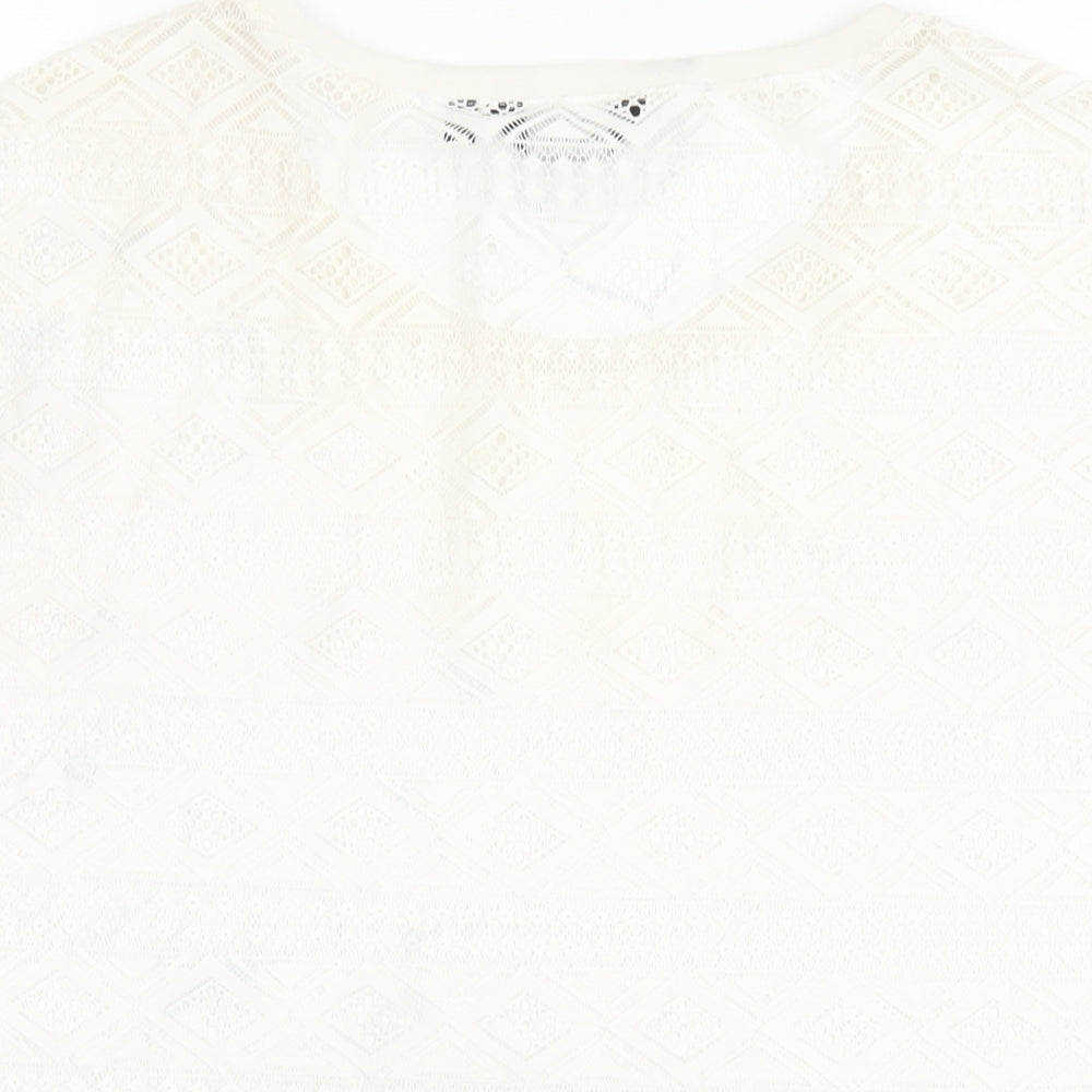 New Look Womens Ivory Polyester Basic T-Shirt Size 12 Round Neck