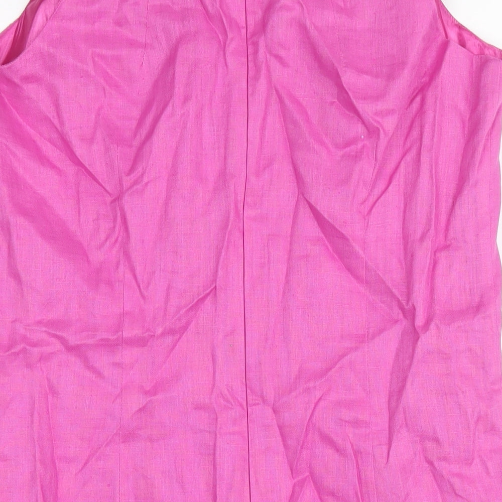 Lucy & Laurel Womens Pink Linen A-Line Size 16 Round Neck Zip