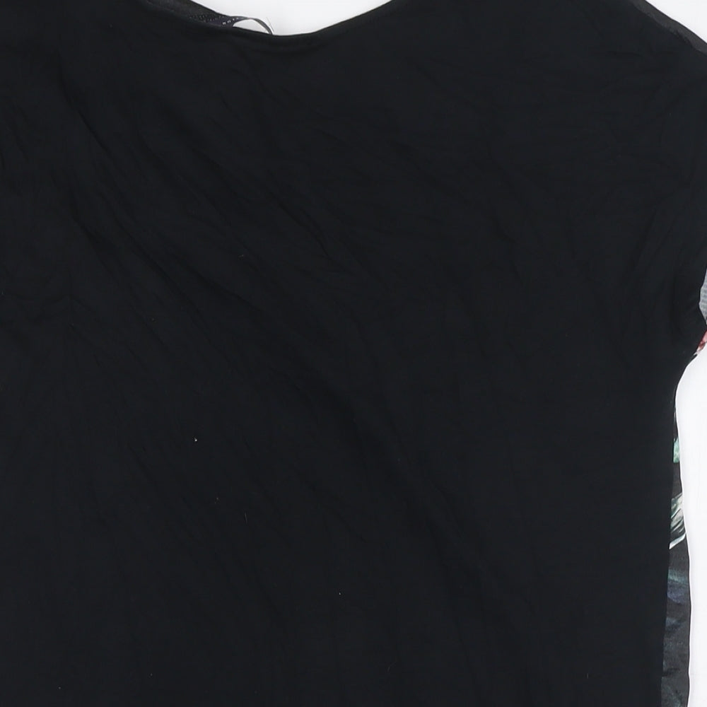 Marks and Spencer Womens Black Floral Polyester Basic T-Shirt Size 10 Boat Neck