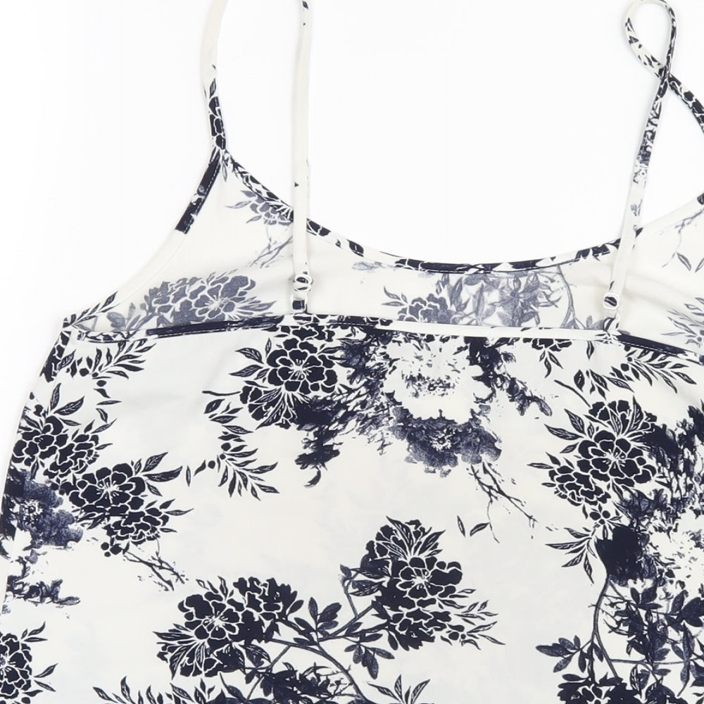 NEXT Womens White Geometric Polyester Camisole T-Shirt Size 8 Scoop Neck
