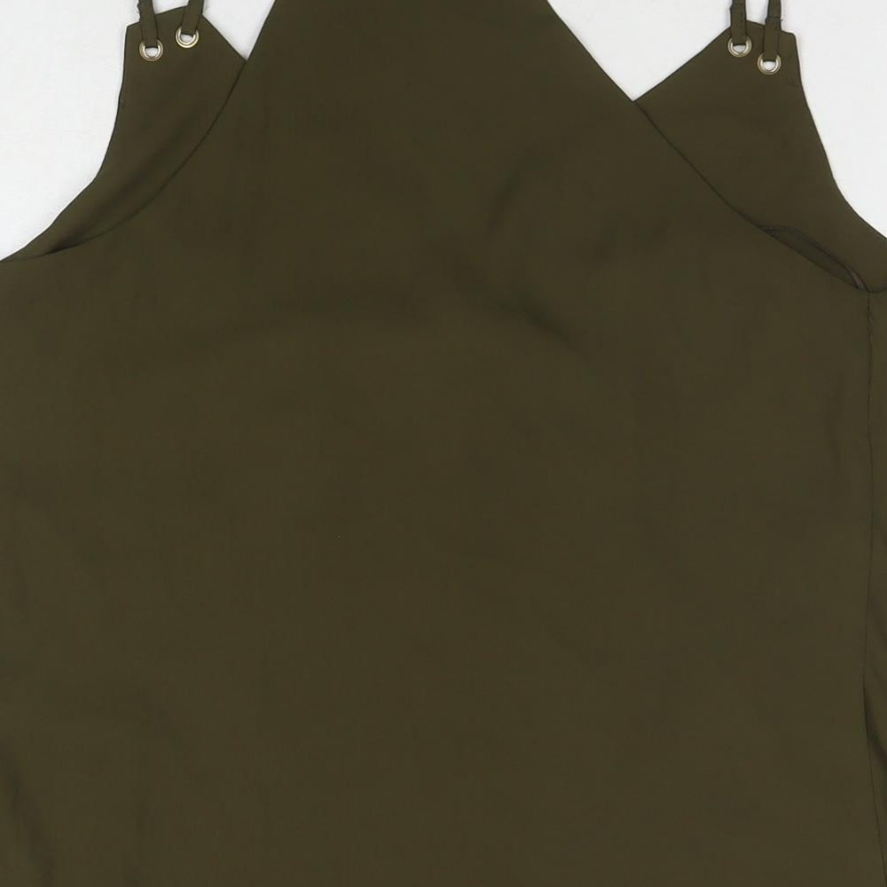 New Look Womens Green Polyester Basic T-Shirt Size 10 V-Neck