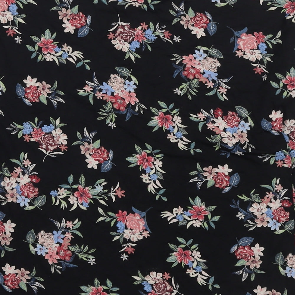 Marks and Spencer Womens Black Floral Viscose Basic Blouse Size 8 Round Neck