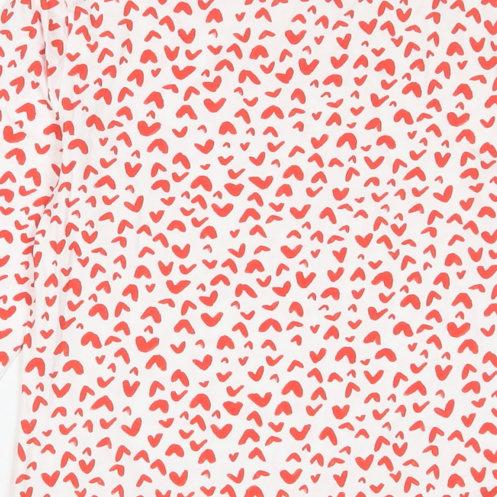 Marks and Spencer Womens Red Geometric Cotton Basic T-Shirt Size 12 Boat Neck - Hearts