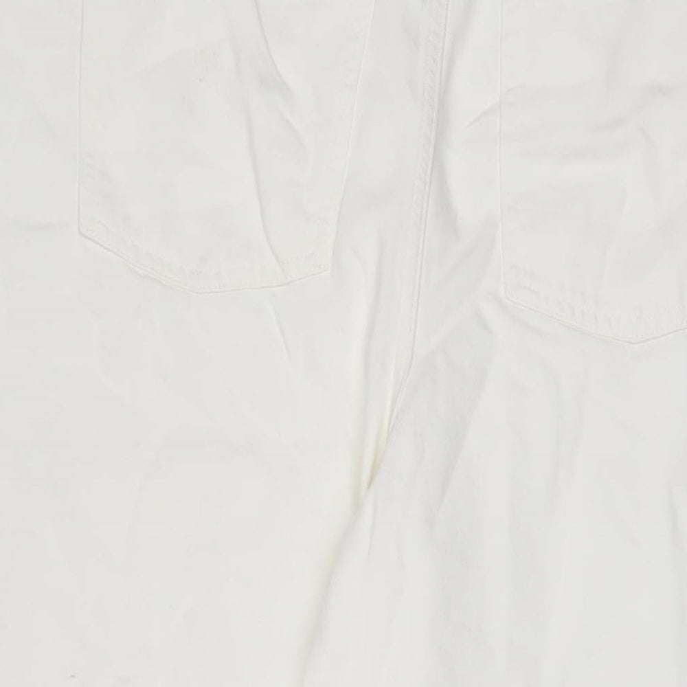 Marks and Spencer Womens White Cotton Wide-Leg Jeans Size 18 L23 in Regular Zip