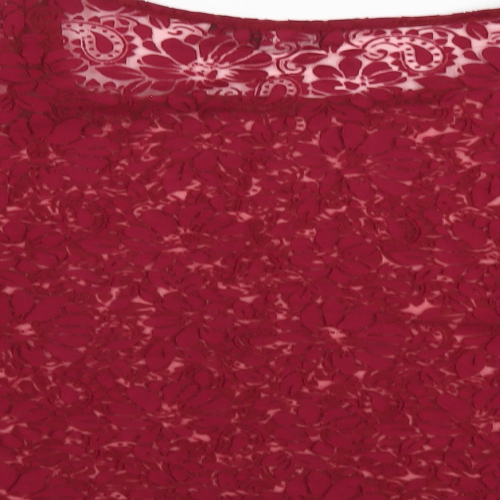 New Look Womens Red Floral Viscose Basic T-Shirt Size 14 Round Neck