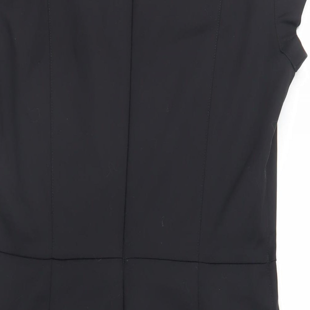 Mango Womens Black Cotton Pencil Dress Size L V-Neck Zip