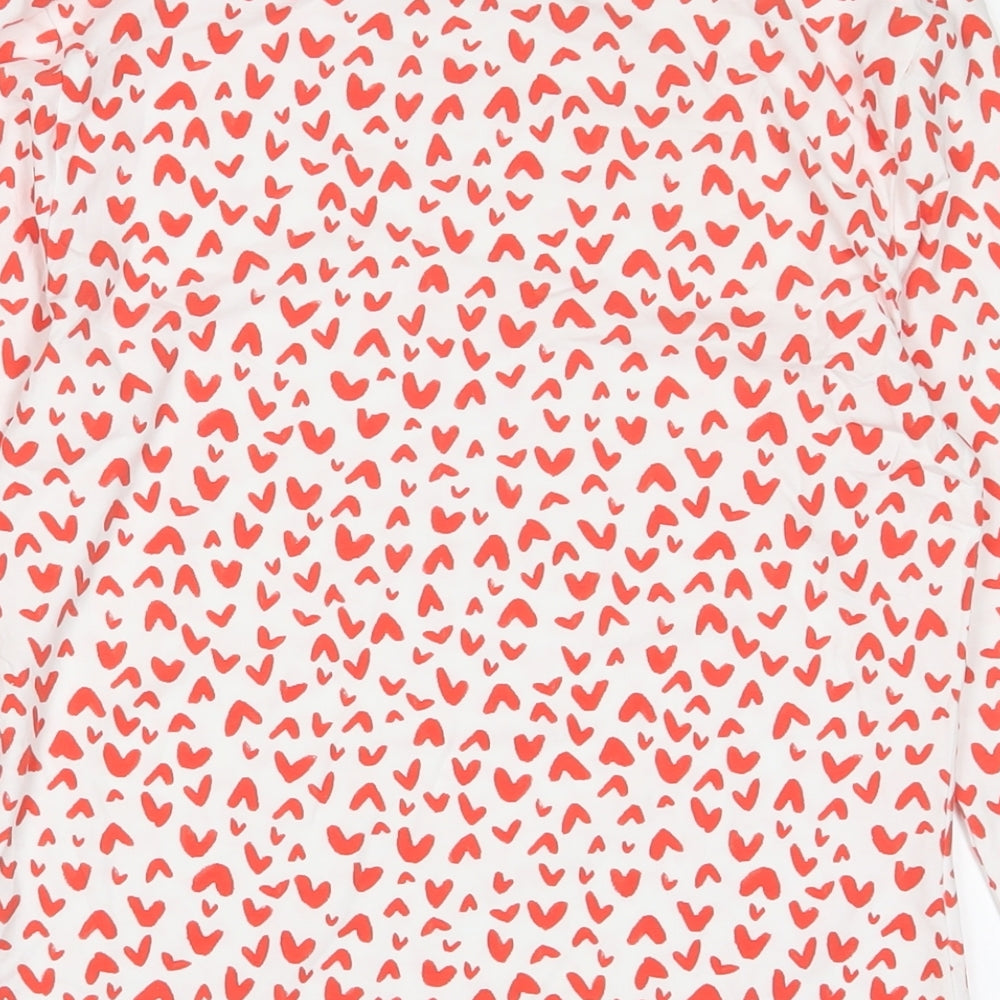 Marks and Spencer Womens Red Geometric Cotton Basic T-Shirt Size 10 Boat Neck - Hearts