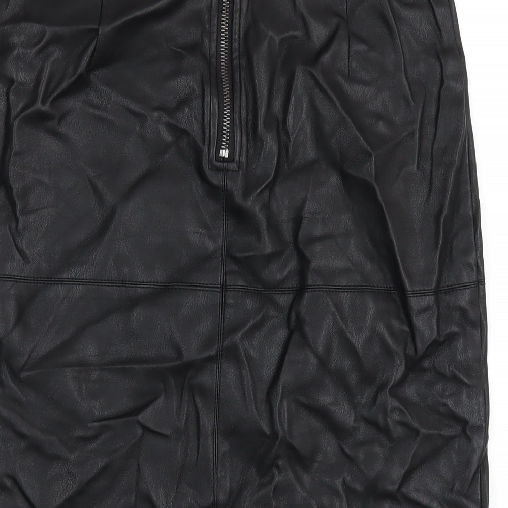 Dorothy Perkins Womens Black Polyurethane Straight & Pencil Skirt Size 8 Zip - Leather Look