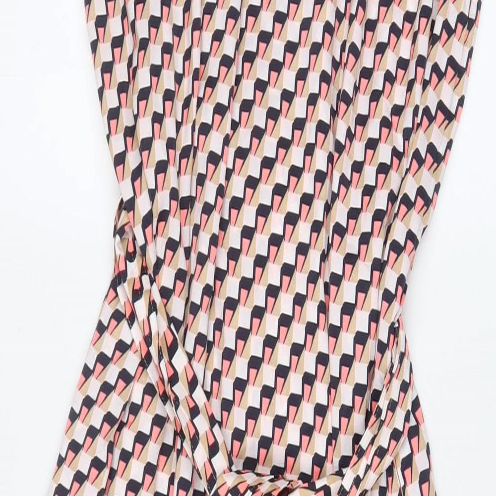 Marks and Spencer Womens Pink Geometric Polyester A-Line Size 6 V-Neck Pullover - Belted