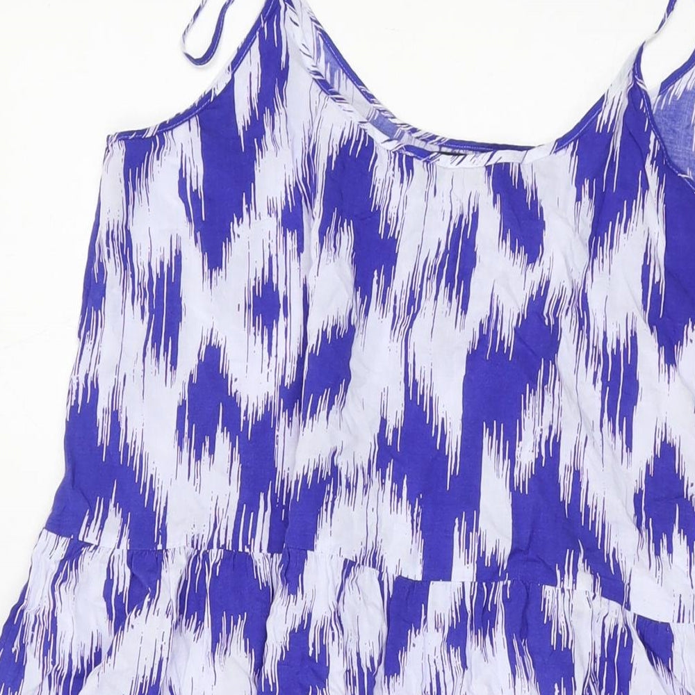 Marks and Spencer Womens Blue Geometric Viscose Tank Dress Size 12 Round Neck Pullover
