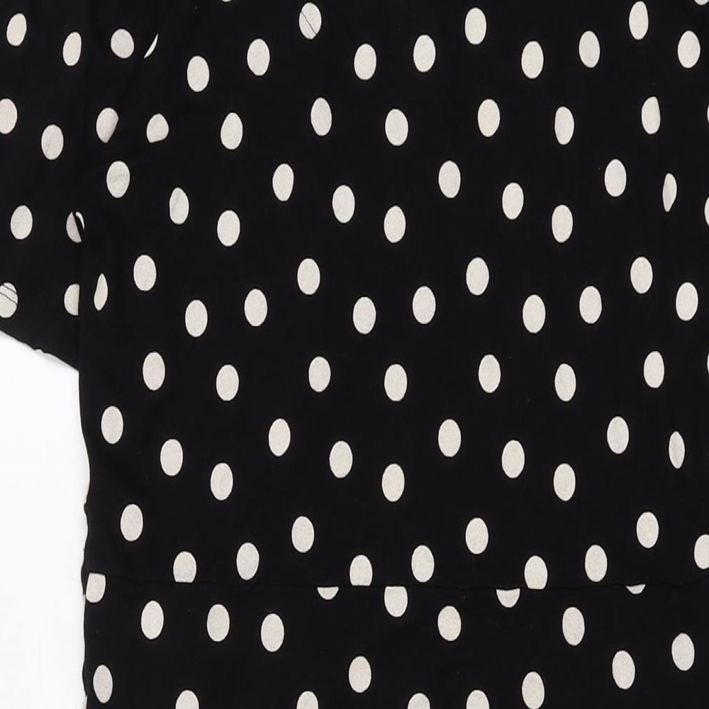 Marks and Spencer Womens Black Polka Dot Viscose A-Line Size 12 Round Neck Tie