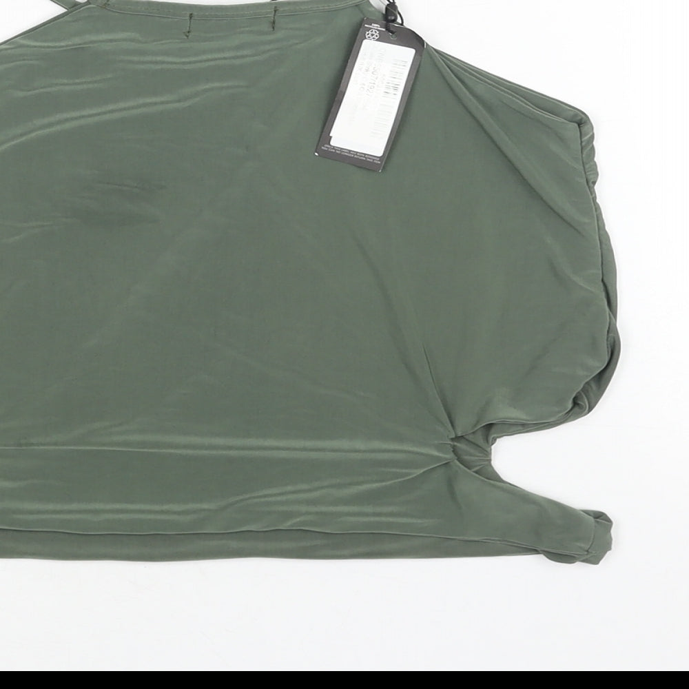 PRETTYLITTLETHING Womens Green Polyester Camisole Blouse Size 8 Square Neck - Cut Out Detail